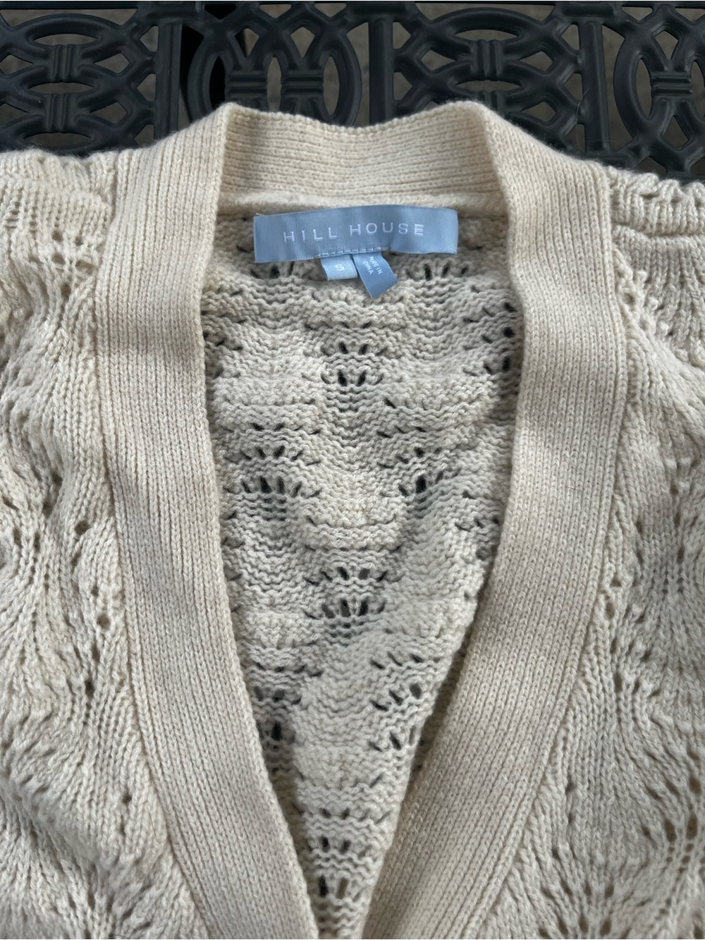 Hill House Open-Knit Cream V-Neck Cardigan